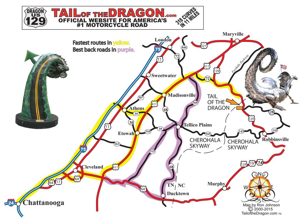 Tail Of The Dragon Maps Motorcycle And Sportcar Touring Maps For Western North Carolina Eastern Tennessee And Northern Georgia